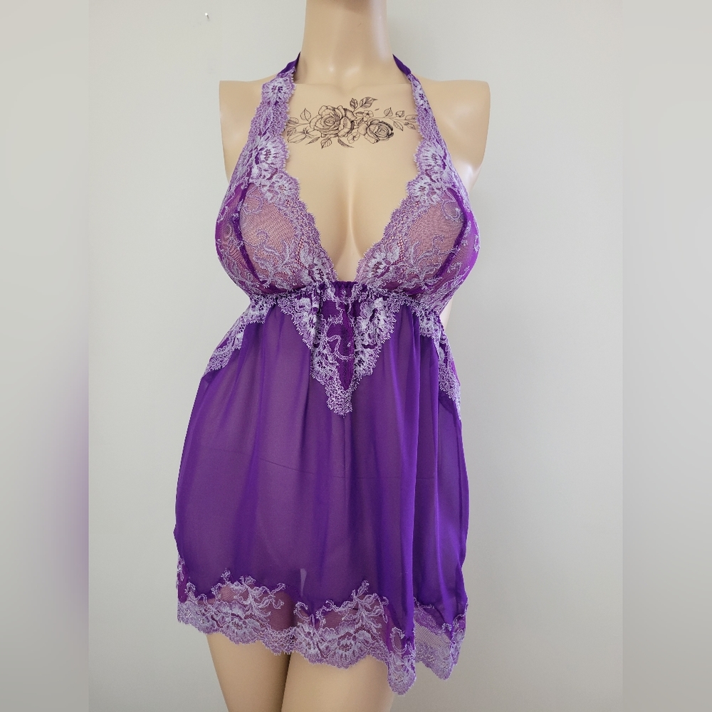 Victoria’s Secret babydoll, small, purple lace sheer